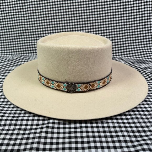 HomeTown Women's Wide Brim Wool Felt Western Cream Beige Cowgirl Hat Medium - Picture 1 of 5